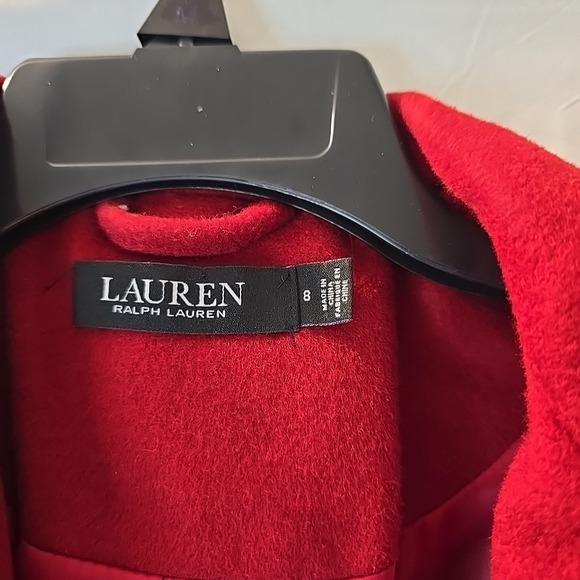 Lauren Ralph Lauren Long Red Wool Blend Button-Up Coat With Crest Patch Size 8 - Picture 8 of 16